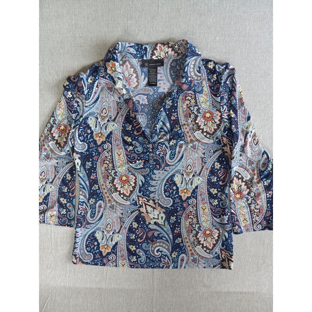 INC International Concept‎ Women's XL Paisley All Over Stretch Collared Blouse